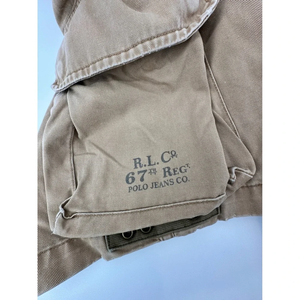 VTG Polo Jeans Co Ralph Lauren Mens 33‎ Tan Military Cargo Shorts 67th Reg RL Co
